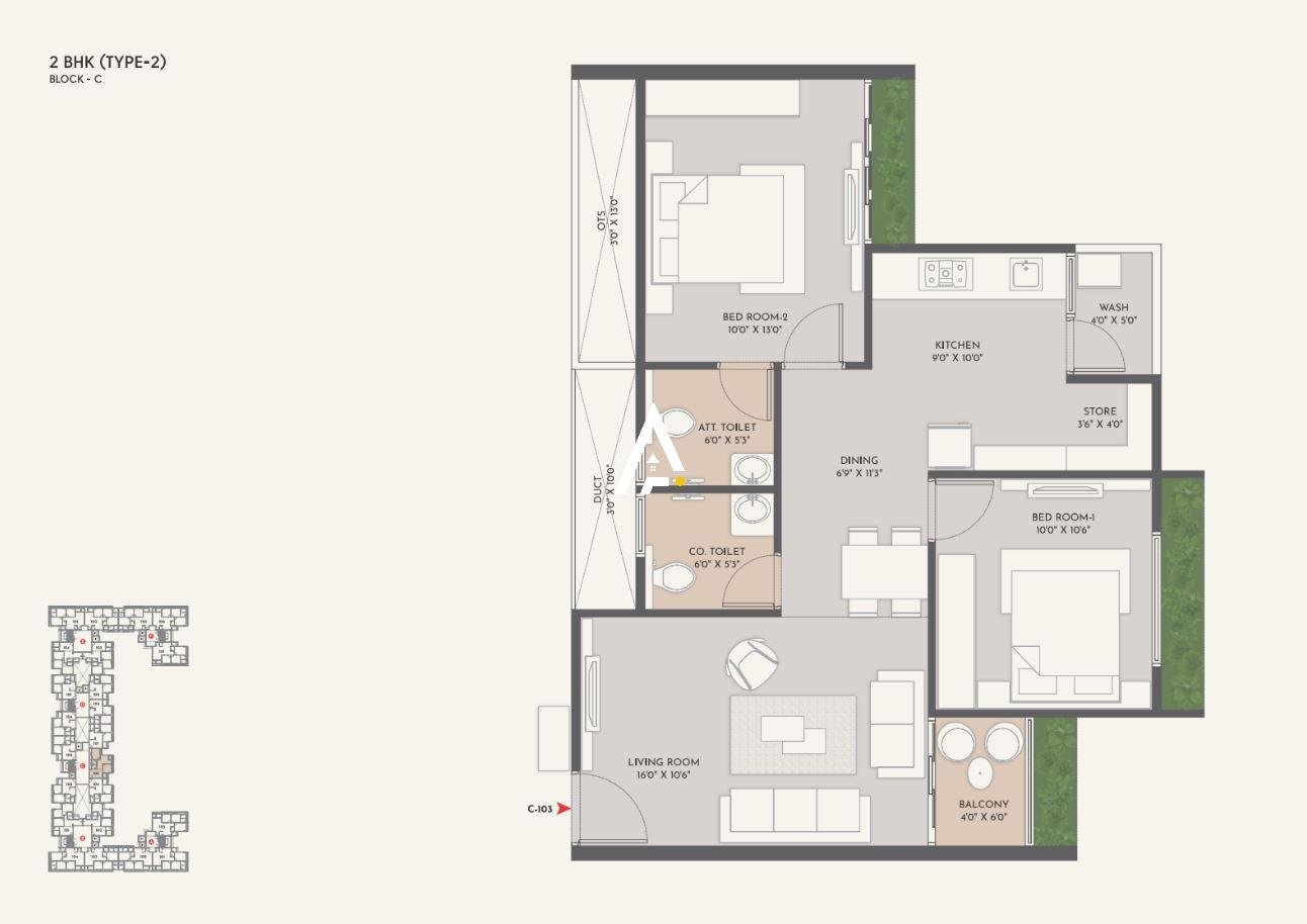 2_BHK_Unit_Plan_AVIRAT_GIRIRAJ_Ahmedabad_Estate