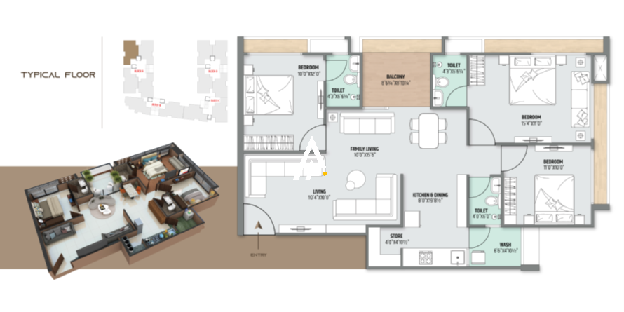 3_BHK_Unit_Plan_2_Sakar_paradise_AhmedabadEstate