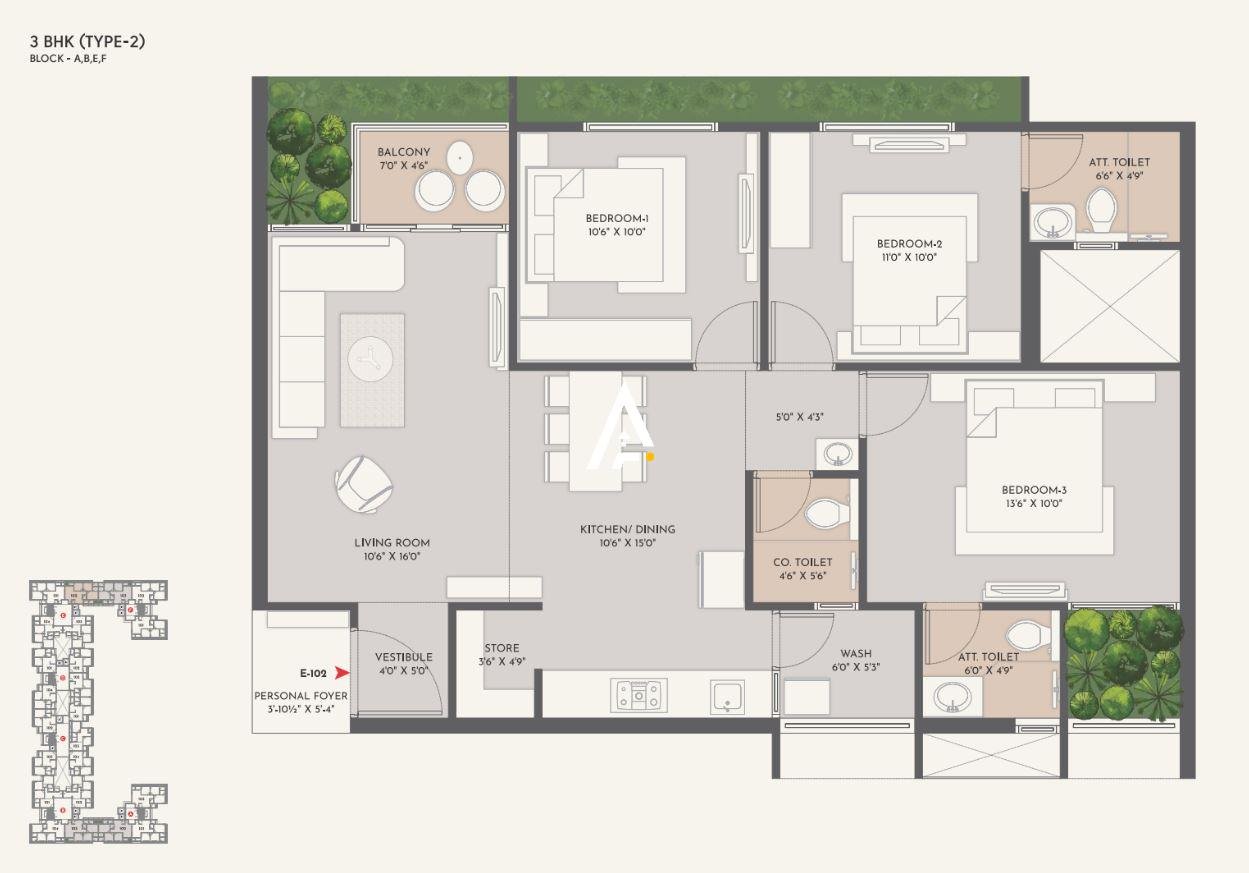 3_BHK_Unit_Plan_AVIRAT_GIRIRAJ_Ahmedabad_Estate