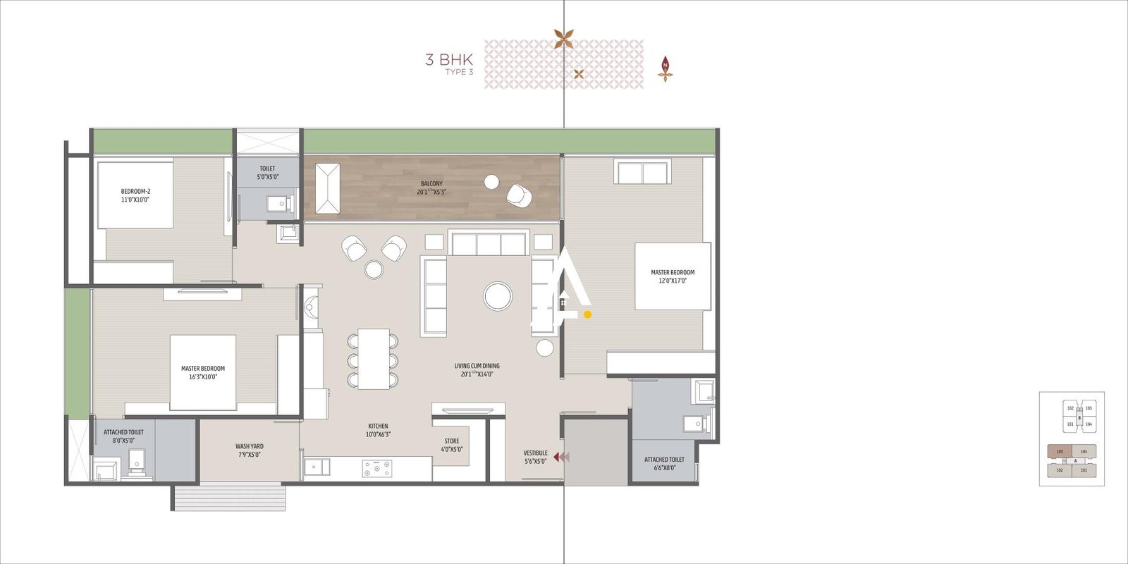3_BHK_Unit_Plan_IDEAL_IXORA_Ahmedabad_Estate