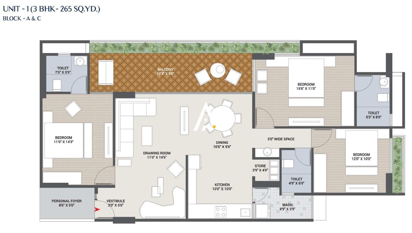 3_BHK_Unit_Plan_Panache_Ahmedabad_Estate