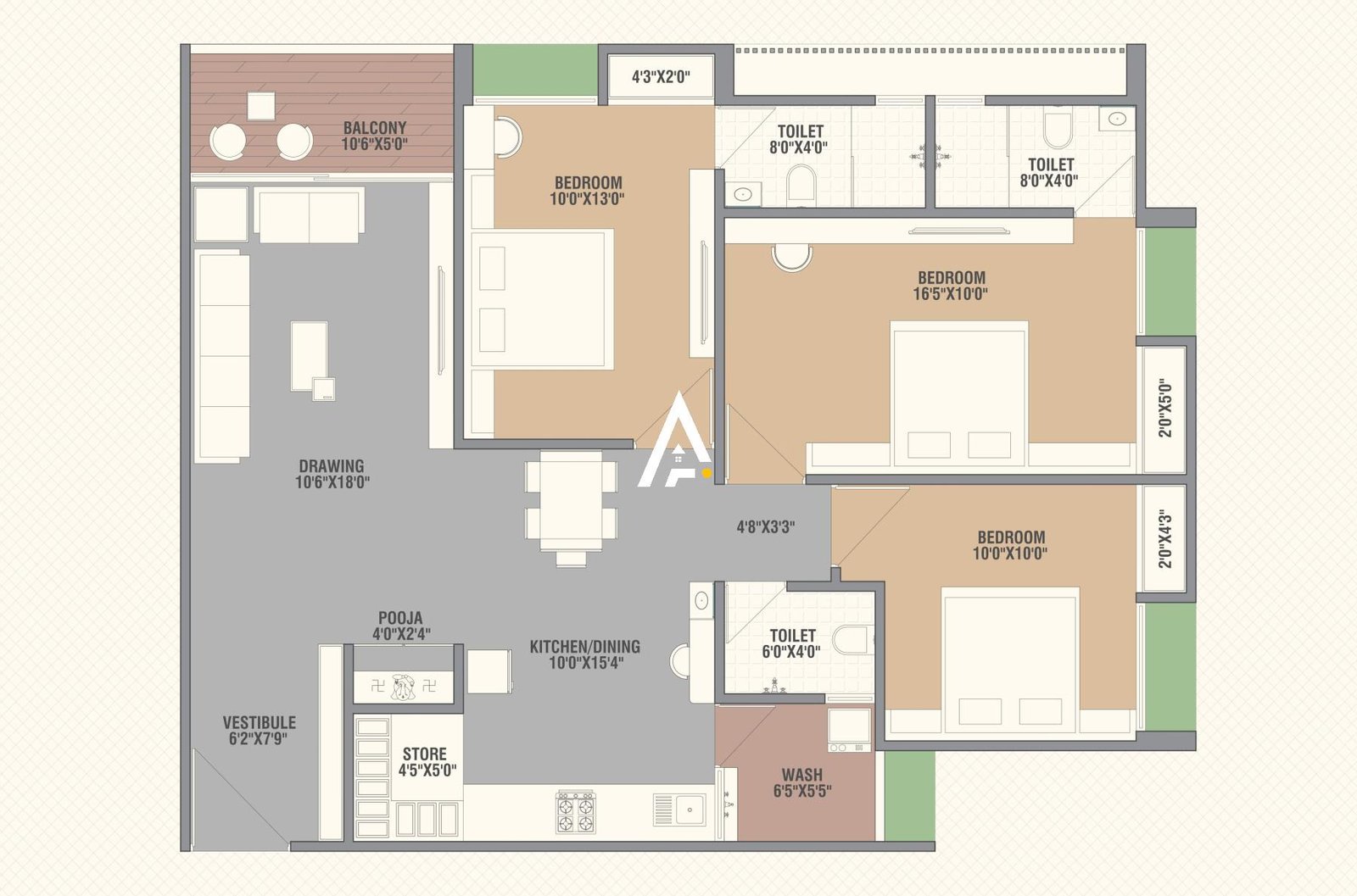 3_BHK_Unit_Plan_Panchratna_Ahmedabad_Estate