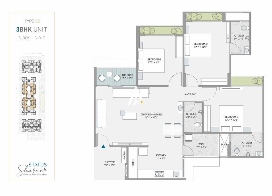 3_BHK_Unit_Plan_STATUS_SHARAN_Ahmedabad_Estate