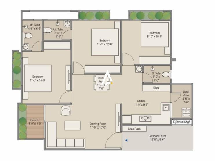 3_BHK_Unit_Plan_Samarth_Sky_Ahmedabad_Estate