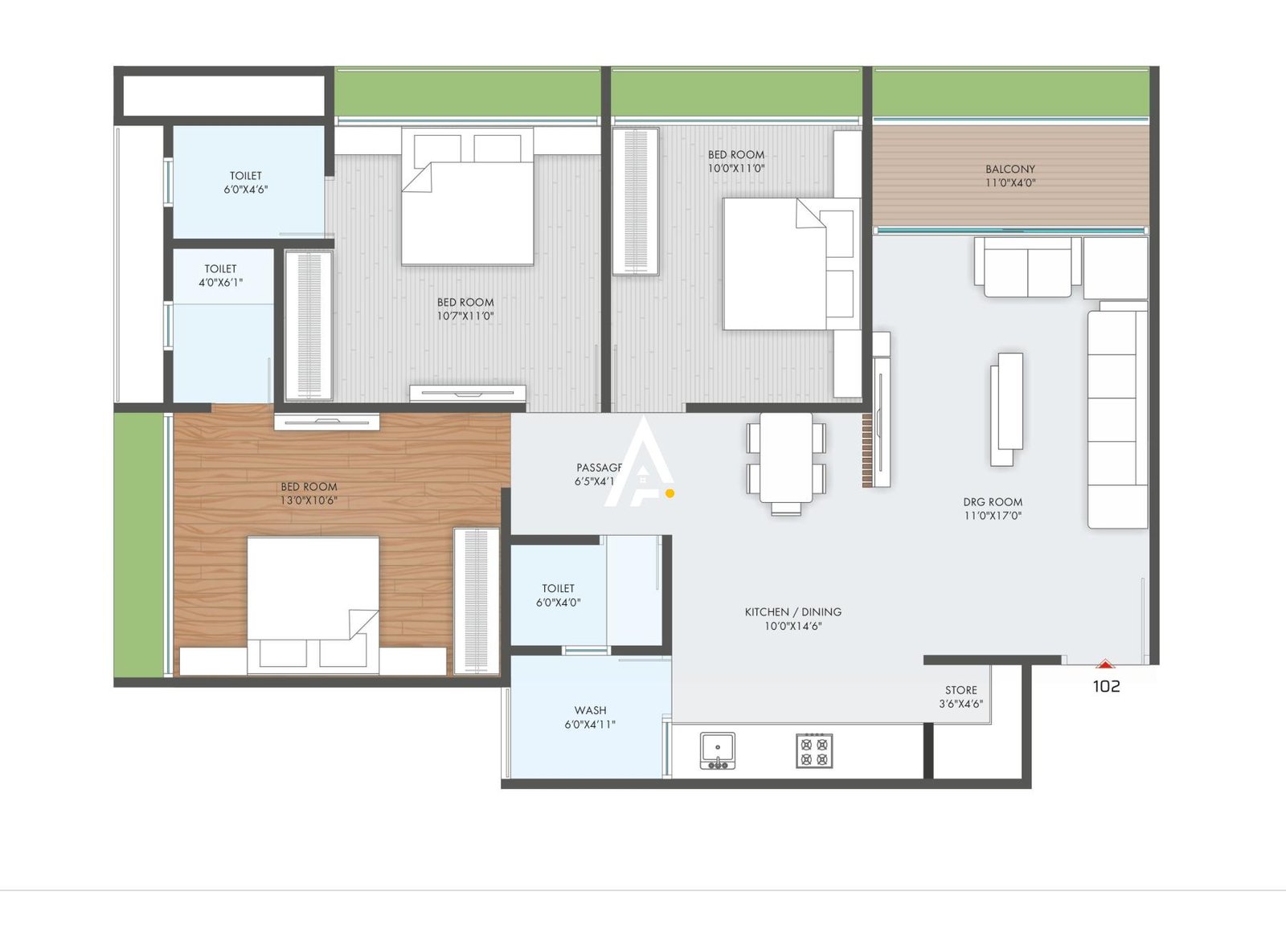 3_BHK_Unit_Plan_Signor_Skyline_Ahmedabad_Estate