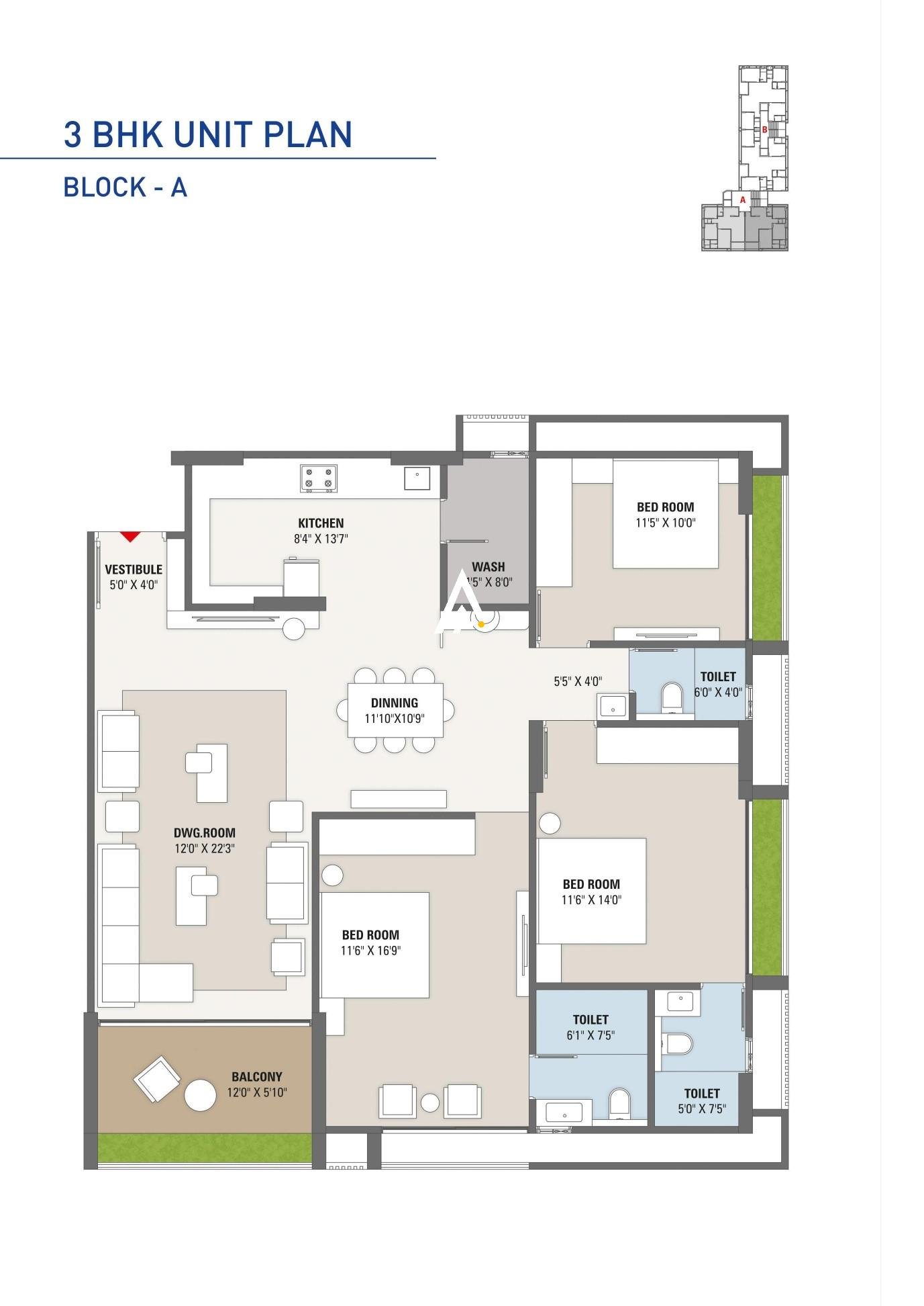 3_BHK_Unit_Plan_Solo_Lake_View_Ahmedabad_Estate