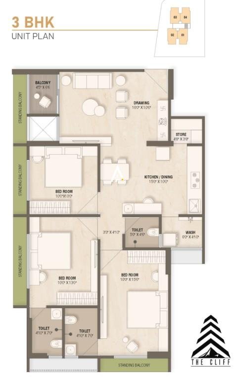 3_BHK_Unit_Plan_The_Cliff_Ahmedabad_Estate