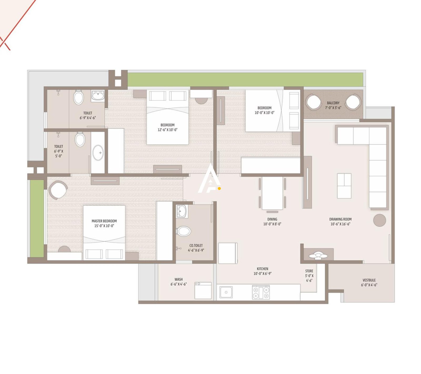 3_BHK_Unit_Plan_Vivaan_Ixora_Ahmedabad_Estate