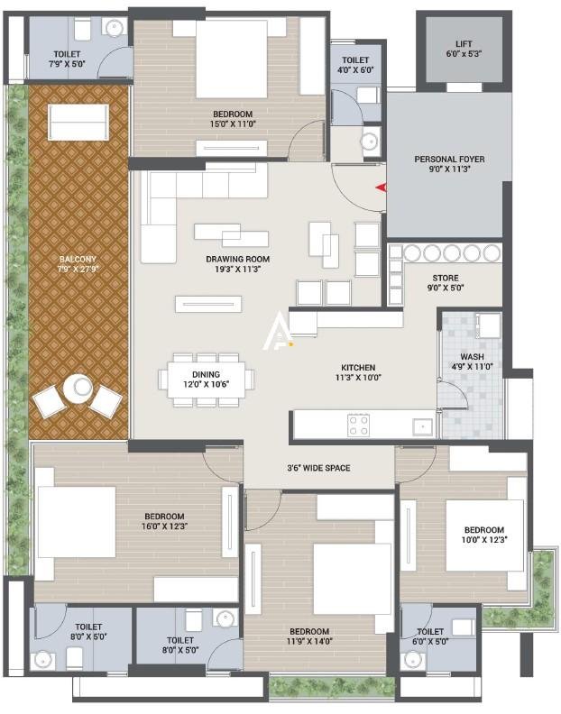 4_BHK_Unit_Plan_1_Panache_Ahmedabad_Estate