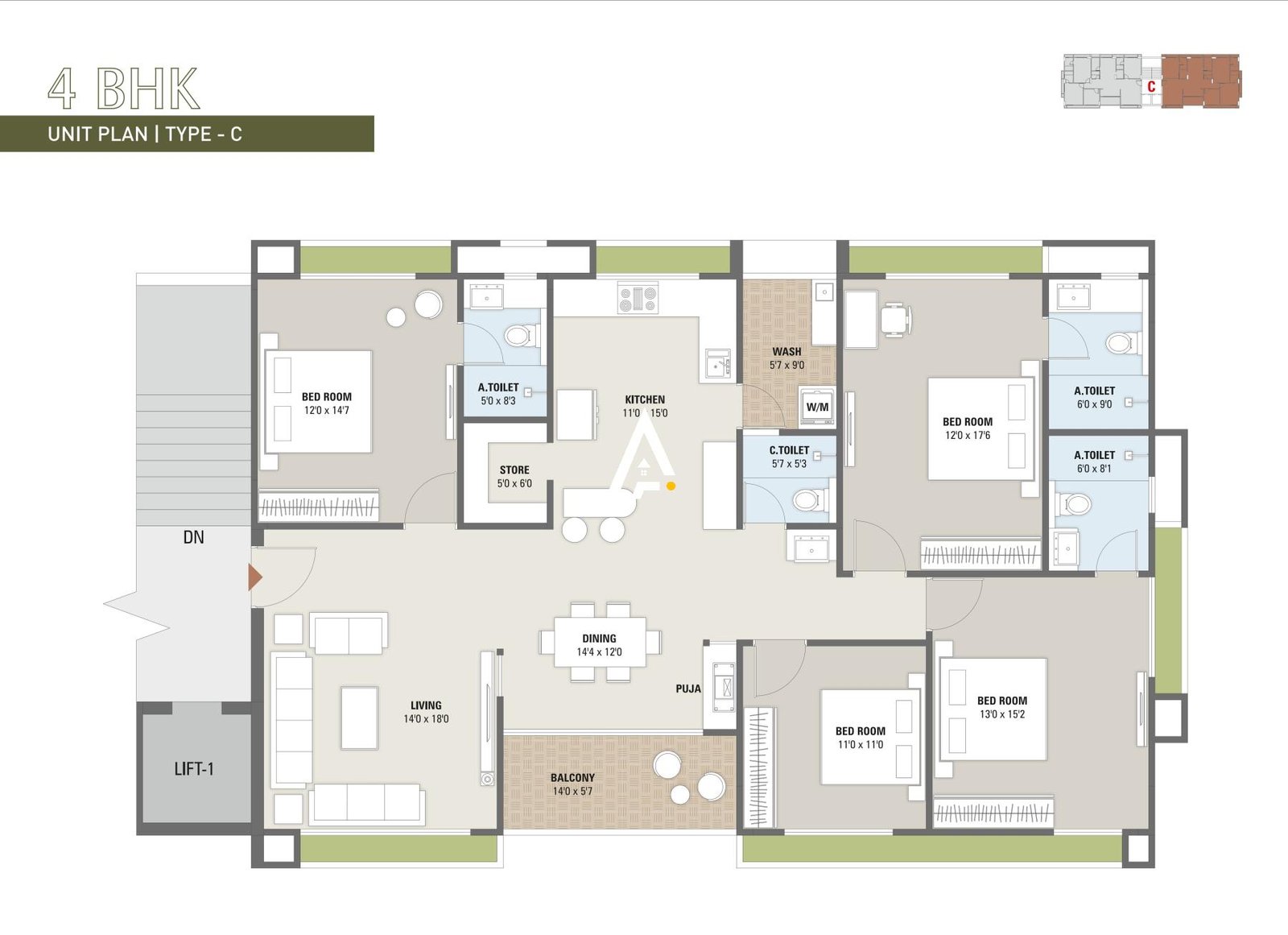 4_BHK_Unit_Plan_Keshvam_Clifton_Ahmedabad_Estate