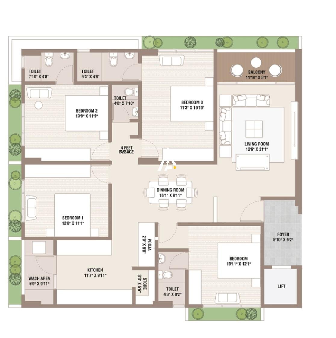 4_BHK_Unit_Plan_Prism_Ahmedabad_Estate