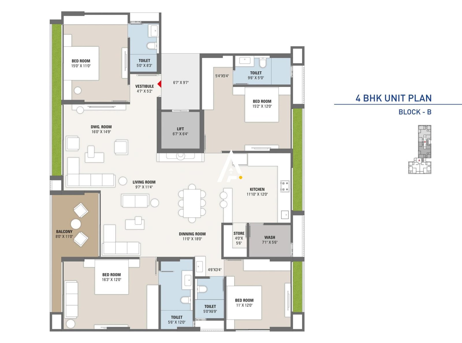 4_BHK_Unit_Plan_Solo_Lake_View_Ahmedabad_Estate
